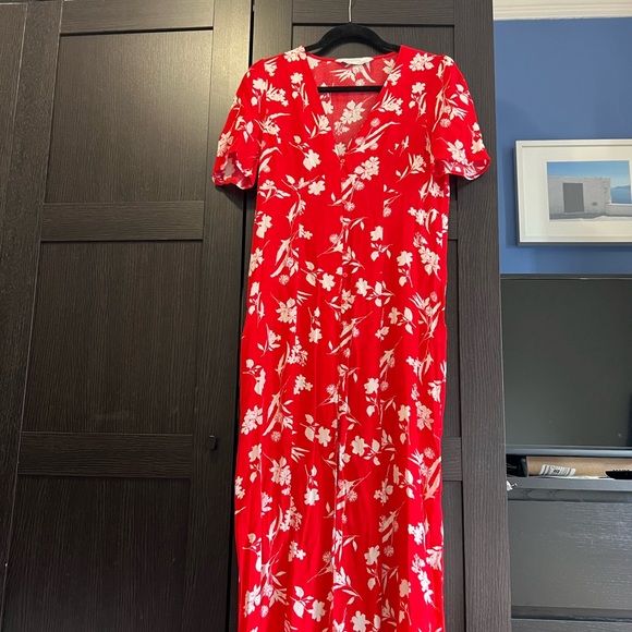 Zara red floral print front button dress - Size medium - Picture 5 of 9